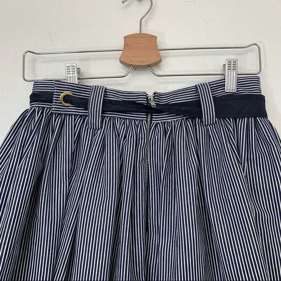 Free Generation Pleated Skirt Medium Blue White Pinstripe Full Flowy Tie Waist - Picture 5 of 11